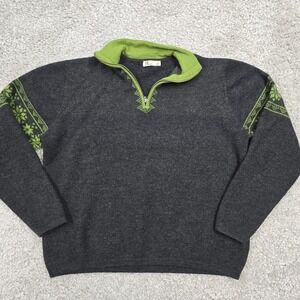 Neve Men's Gray Green Wool 1/4 Zip Sweater Size Large Nordic‎ Outdoor Prep